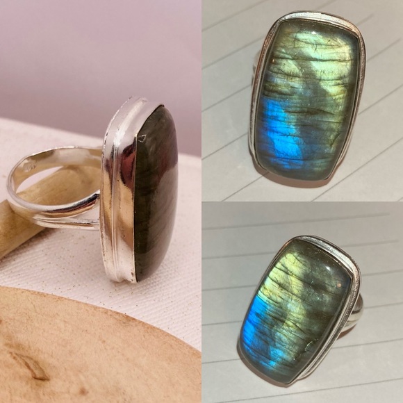 Fiery Labradorite Gemstone Handmade Ring - Picture 5 of 6